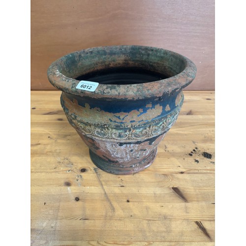 6012 - A terracotta plant pot, measuring 28cm tall and 35cm diameter.