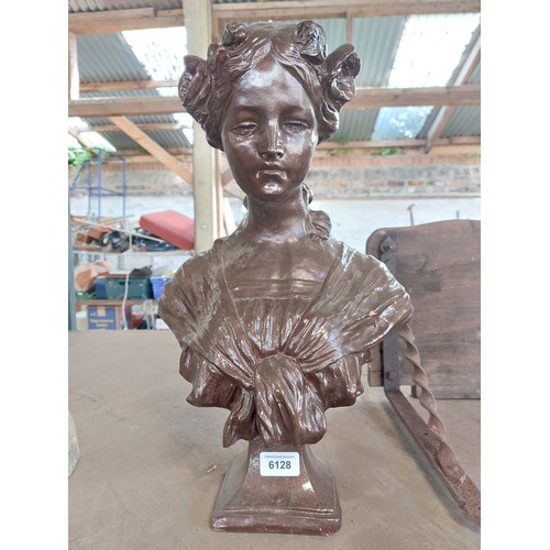 6128 - A Gustave Van Vaerenbeugh bronze painted bust of a lady, measuring 46cm high.