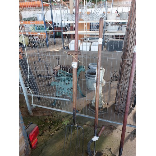 6243 - A vintage pitch fork and 4-tined fork.