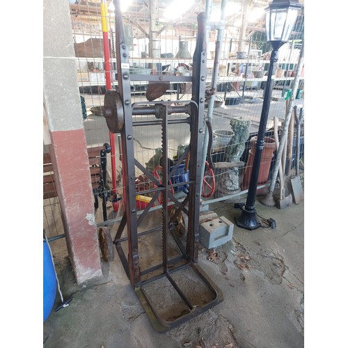 6255 - A vintage sack lifting barrow, maker cook's Yaxley and Peterborough.