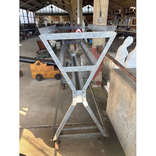 6274 - A galvanised mobile pheasant/game hanging trolley.