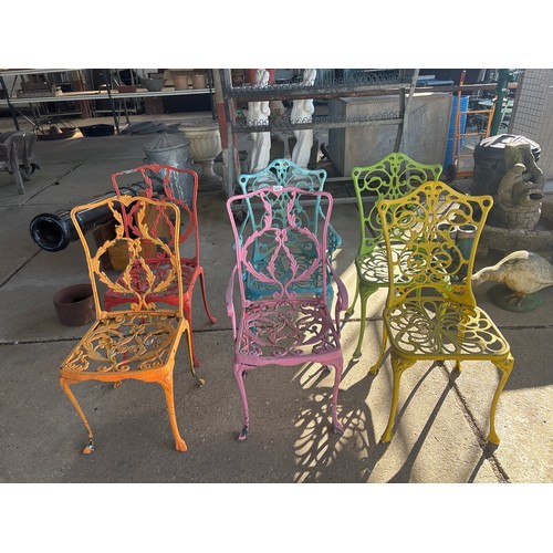 6275 - Six cast alloy garden chairs of various colours.