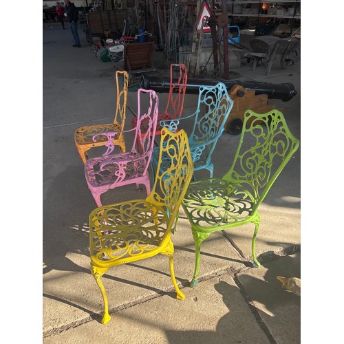 6275 - Six cast alloy garden chairs of various colours.