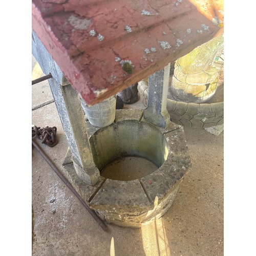 6280 - A concrete wishing well, measuring 108cm high x 59cm wide.