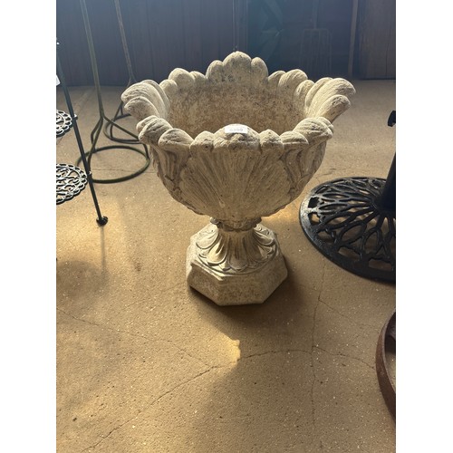 6380 - A concrete tulip planter on pedestal, measuring 58cm tall and 52cm diameter.