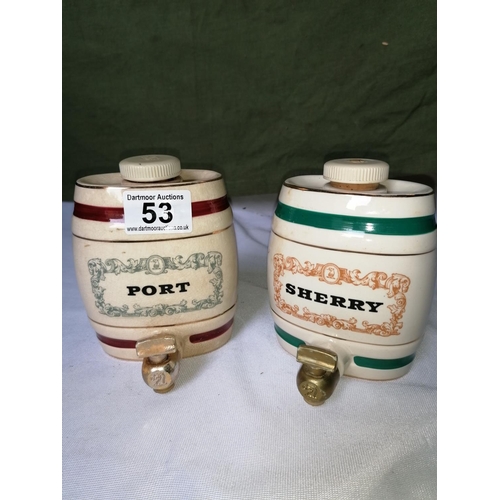53 - Two small Wade Pottery Royal Victoria dispensing caskets for sherry and port, H14cm