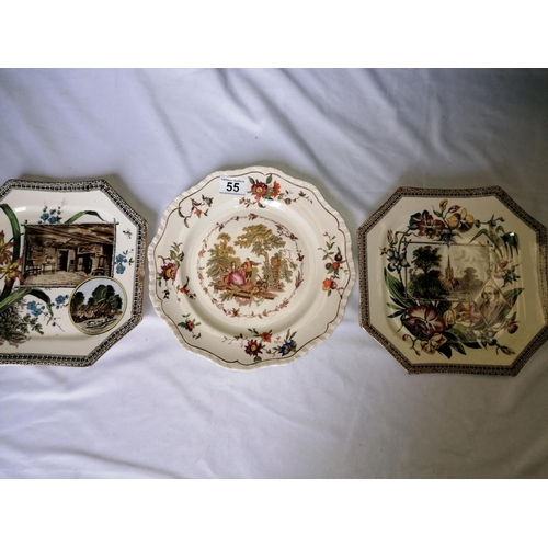 55 - Three more antique plates: a Mason's ironstone 'Watteau' plate; two Aesthetic Movement World Series ... 
