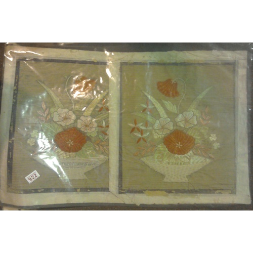 248 - Two vintage/antique textile pieces: appliqued silk flowers in vase
