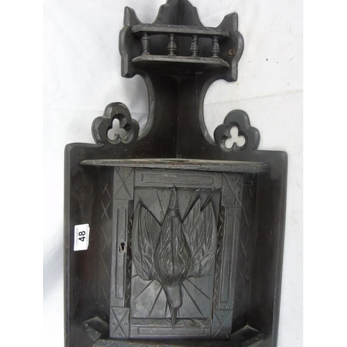 261 - Carved wooden corner cabinet with galleried top shelf, probably Swiss/Bavarian, freestanding, ht 70c... 