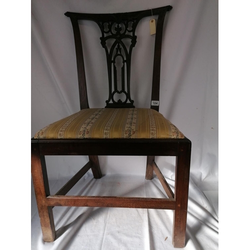 262 - Late 18thC mahogany chair with drop in seat, carved and pierced splat, scroll detail to top rail, sq... 