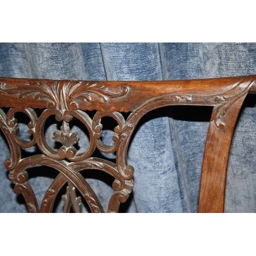 262 - Late 18thC mahogany chair with drop in seat, carved and pierced splat, scroll detail to top rail, sq... 