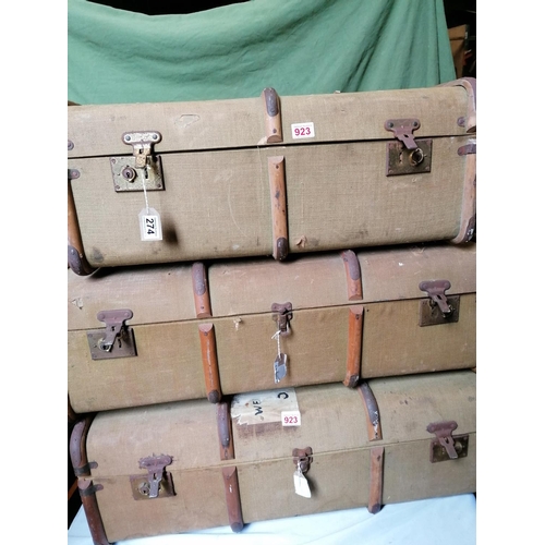 274 - A trio of wooden bound cabin trunks