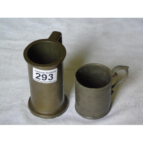293 - 2 old pewter mugs
