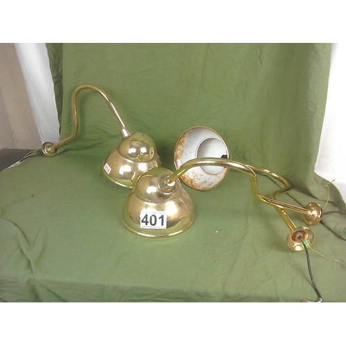 300 - Three brass wall light fittings, suitable for kitchen or retail fit-out; diameter of shades is 24cm;... 