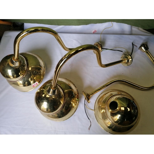 300 - Three brass wall light fittings, suitable for kitchen or retail fit-out; diameter of shades is 24cm;... 