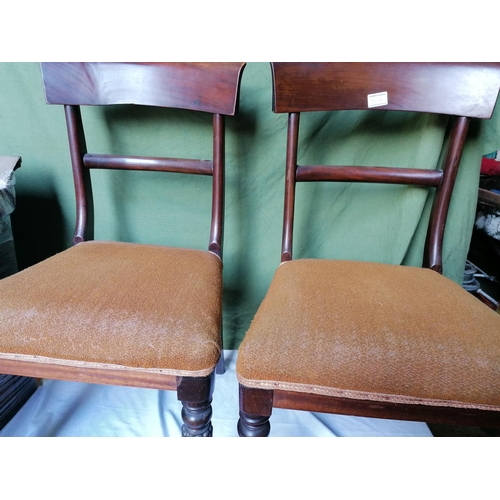 304 - A good set of six mid 19C mahogany dining chairs (two pictured) ; curved deep top rail, two carvers ... 