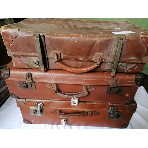 308 - 3 leather suitcases