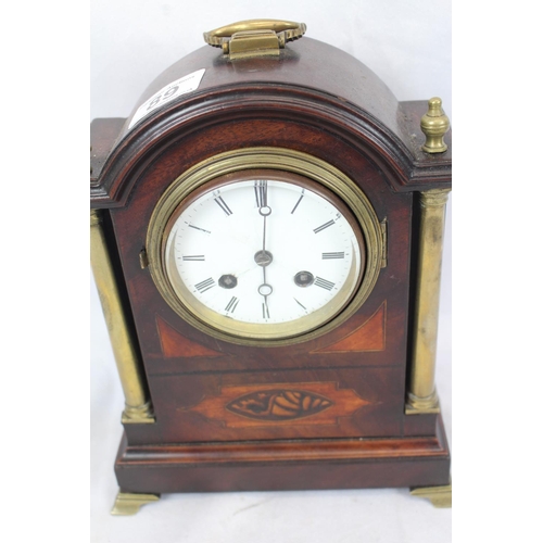 309 - Brass and mahogany mantel clock A/F