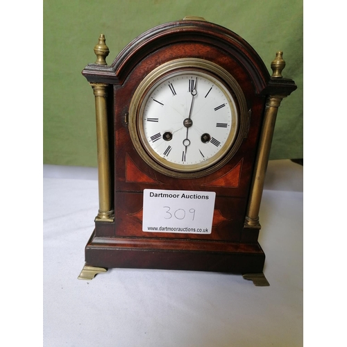 309 - Brass and mahogany mantel clock A/F