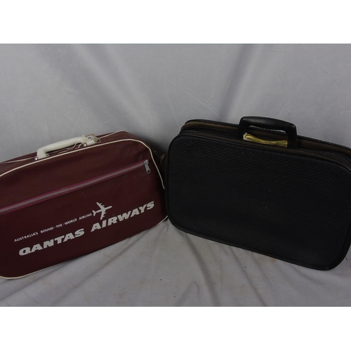314 - Two vintage zipped bags: one black Gannex and one 1950s Qantas Airways