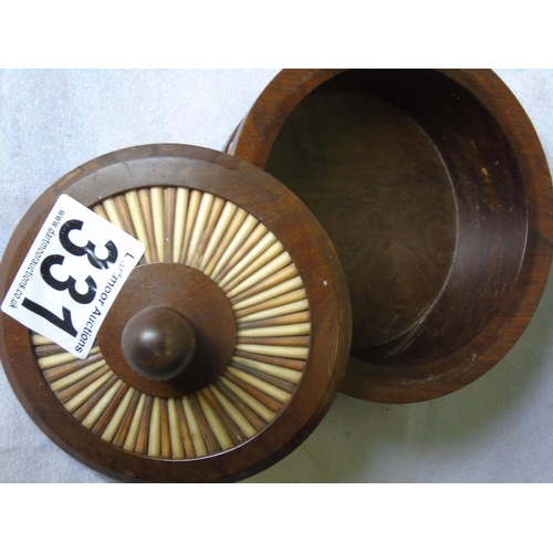 331 - An African hardwood and porcupine quill round trinket box, Diam 16cm