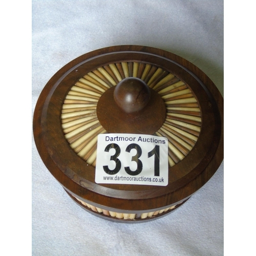 331 - An African hardwood and porcupine quill round trinket box, Diam 16cm