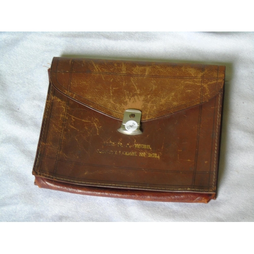 332 - A vintage Masonic leather apron pouch from a Torbay Lodge