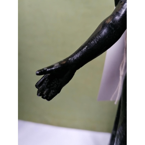 348 - Cast metal figurine on pedestal base 'La Semeuse', lady sowing corn, height 38cm