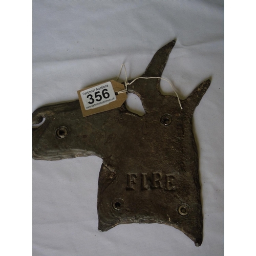 356 - A lead horsehead 'Fire' sign for the stable