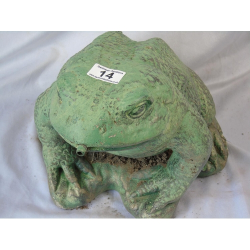 14 - Large aged green stone frog water fountain