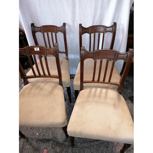 27 - A set of four mahogany Sheraton style dining chairs, stuff-over seats, a/f