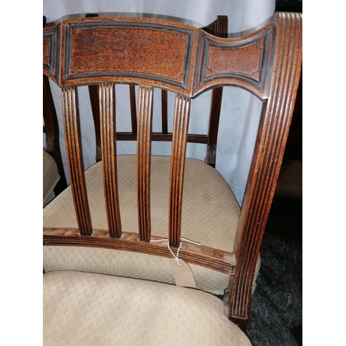 27 - A set of four mahogany Sheraton style dining chairs, stuff-over seats, a/f