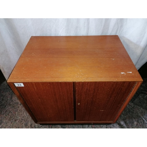 33 - Mid century record cabinet, divided for records and one shelf above, with original key, H 56 cm, W 6... 