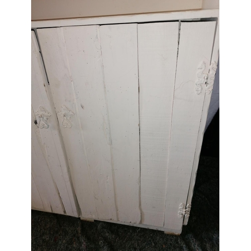 45 - A rustic painted double door cupboard with shelf above; H123 W91 D29 cm