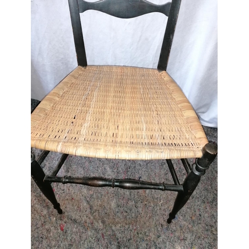 68 - A pretty bedroom chair with cane seat, hand painted flowers on top rail, turned legs and stretcher, ... 