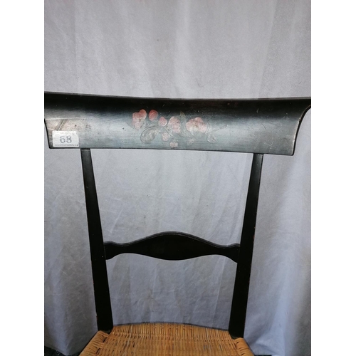 68 - A pretty bedroom chair with cane seat, hand painted flowers on top rail, turned legs and stretcher, ... 