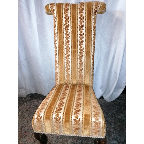 70 - A very smart 19C Prie Dieu chair, cabriole legs,  upholstered in a gold Regency stripe velvet fabric