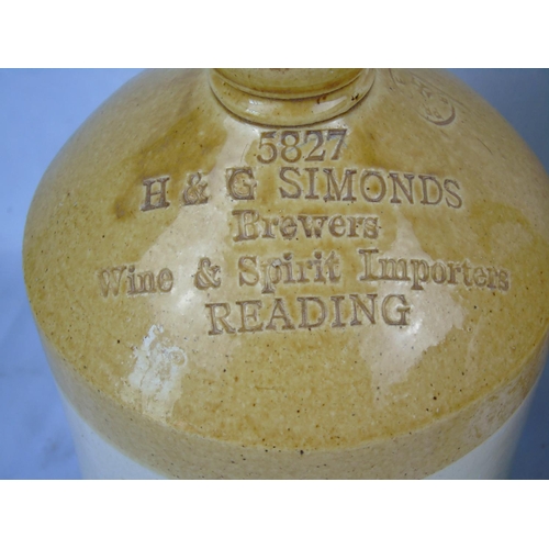 91 - Two stoneware flagons: one with handle, stamped John Hatherell, Old Sodbury and Simonds Brewers of R... 