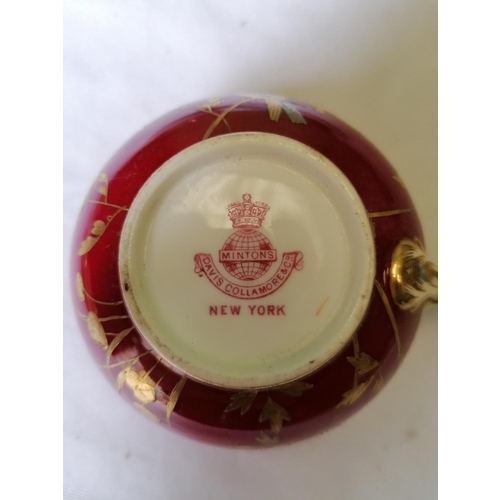 93 - RARE FIND - four teacups and saucers (a/f ), decorated with gold and silver gilt enamel birds in sty... 