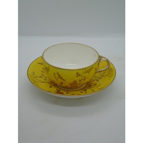 93 - RARE FIND - four teacups and saucers (a/f ), decorated with gold and silver gilt enamel birds in sty... 