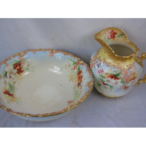 97 - A vintage china jug and bowl set - great for shop display purposes - florists, cafes etc