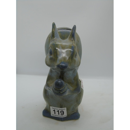 119 - Vintage RYE studio pottery - a blue squirrel money box by David Sharp, signed D T Sharp on base, an ... 