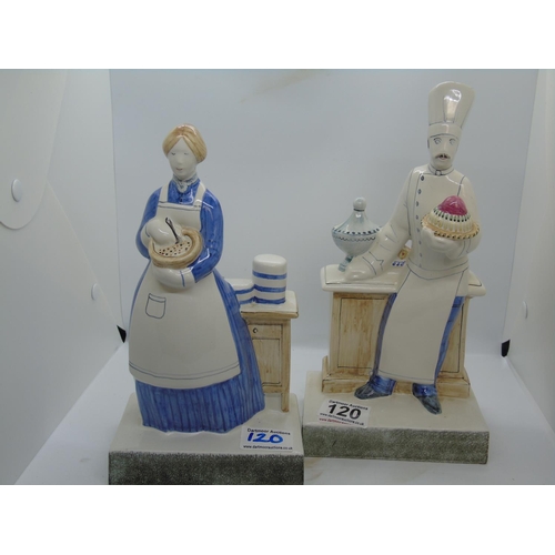 120 - Two RYE studio pottery 2000 figurines - a chef and a cook with mixing bowl