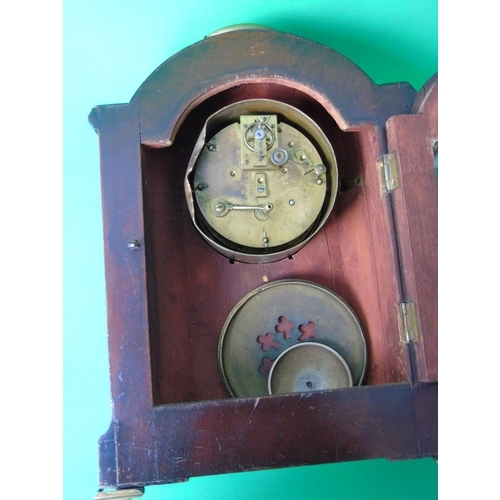 154 - An Edwardian inlaid rosewood mantel clock with brass feet A/F