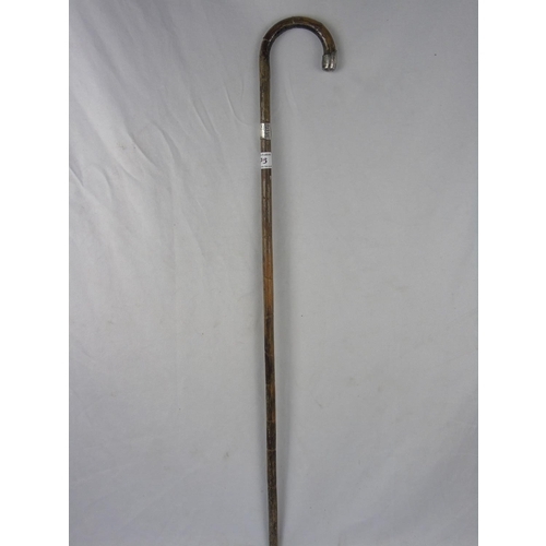 175 - An antique walking stick with silver top and band