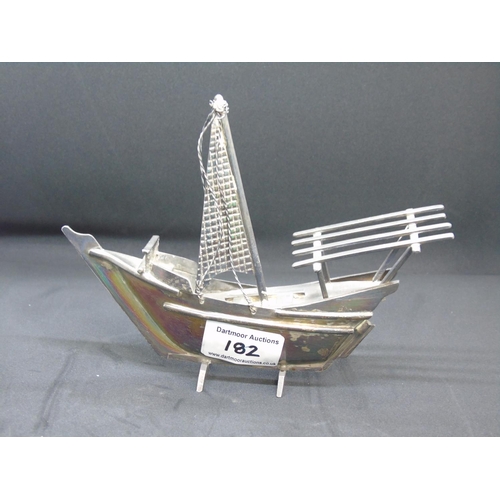 182 - A vintage white metal (low silver) model of a traditional Middle Eastern dhow (larger model pictured... 