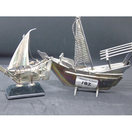 182 - A vintage white metal (low silver) model of a traditional Middle Eastern dhow (larger model pictured... 