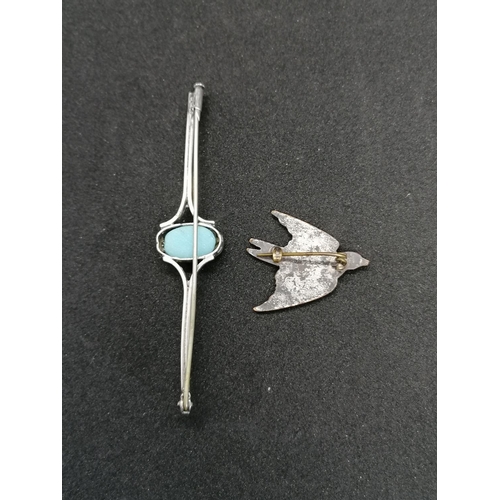 201 - Silver and Turquoise Bar Brooch and a Bluebird Enamel Pin Brooch