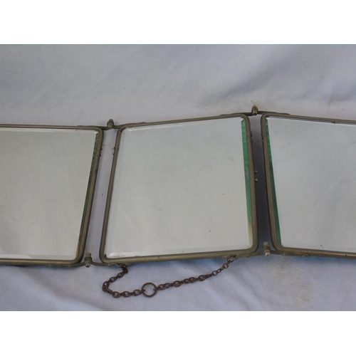 220 - Antique heavy campaign folding mirror