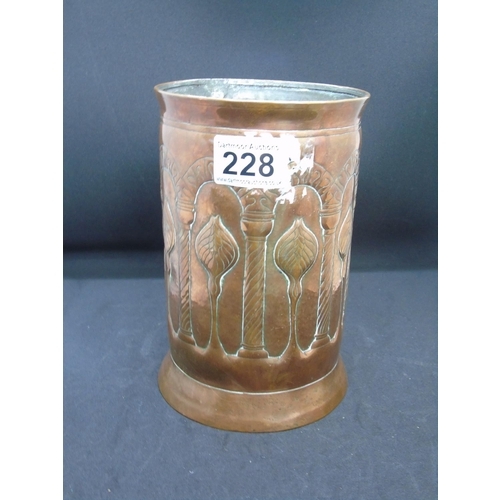 228 - Arts and Crafts copper vase with repousse work decoration